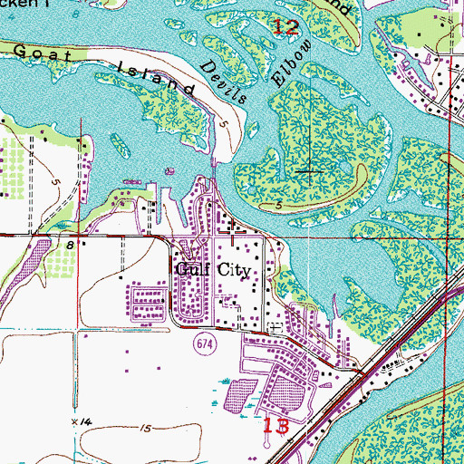 Topographic Map of Gulf City, FL