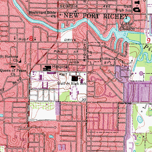 Topographic Map of Gulf High School, FL