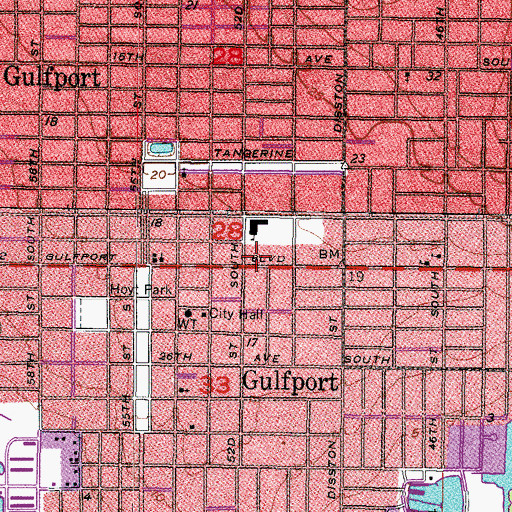 Topographic Map of Gulfport, FL