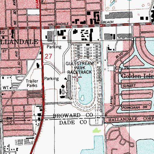 Topographic Map of Gulfstream Park Racetrack, FL