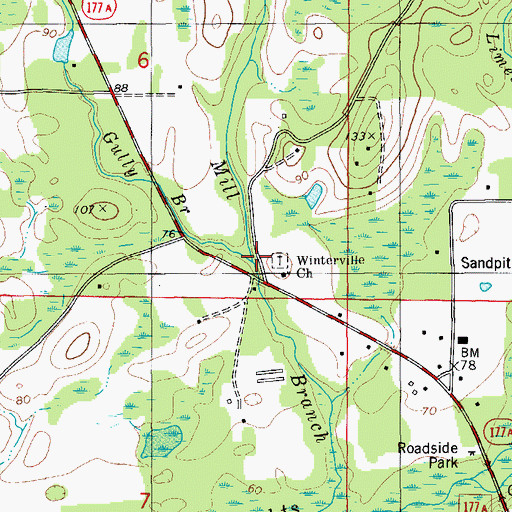 Topographic Map of Gully Branch, FL