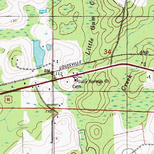 Topographic Map of Gully Springs Church, FL