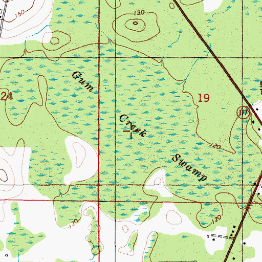 Topographic Map of Gum Creek Swamp, FL