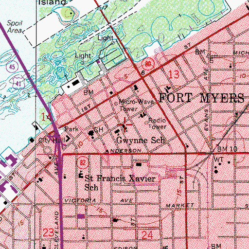 Topographic Map of Gwynne School, FL