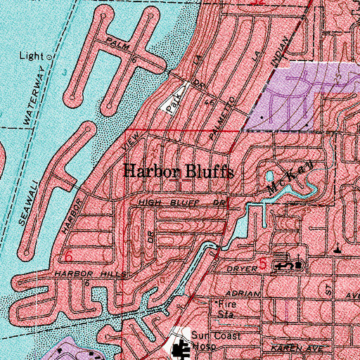 Topographic Map of Habor Bluffs, FL