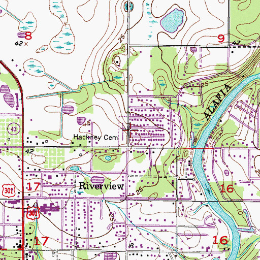 Topographic Map of Hackney Cemetery, FL