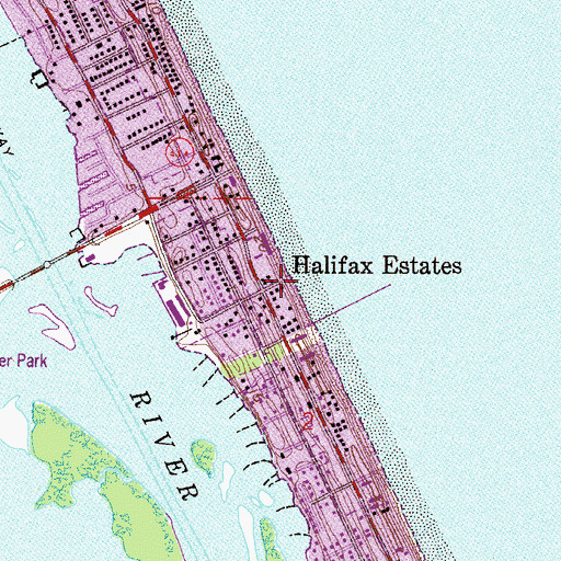 Topographic Map of Halifax Estates, FL