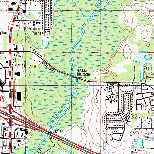 Topographic Map of Hall Bridge, FL