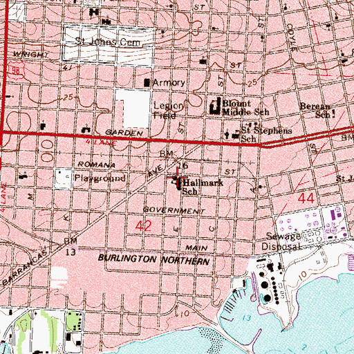 Topographic Map of Hallmark School, FL