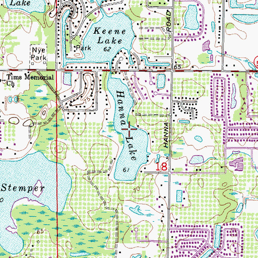 Topographic Map of Hanna Lake, FL