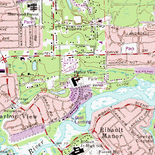 Topographic Map of Harbor View School, FL