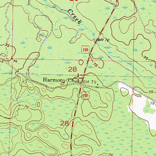 Topographic Map of Harmony Church, FL