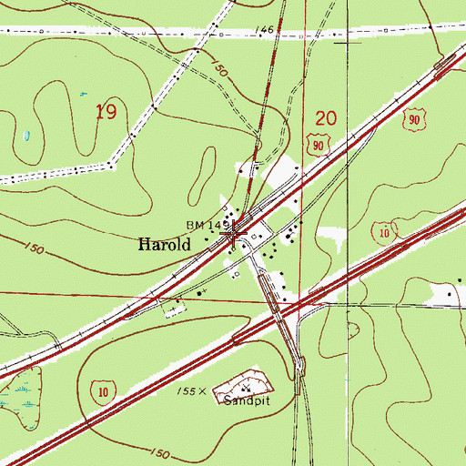 Topographic Map of Harold, FL