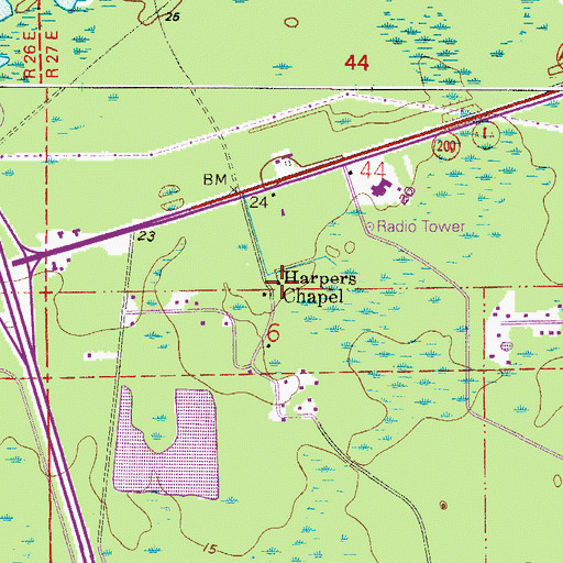 Topographic Map of Harpers Chapel, FL