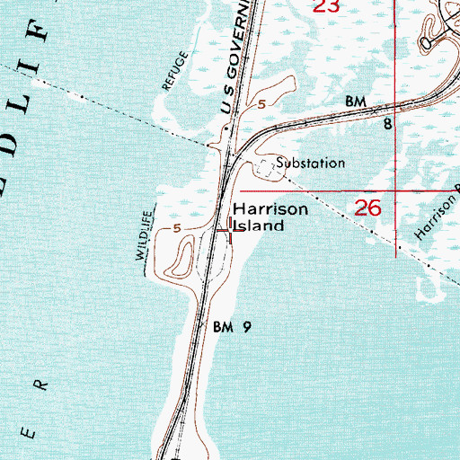 Topographic Map of Harrison Island, FL