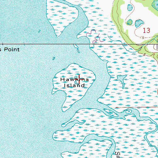 Topographic Map of Hawkins Island, FL