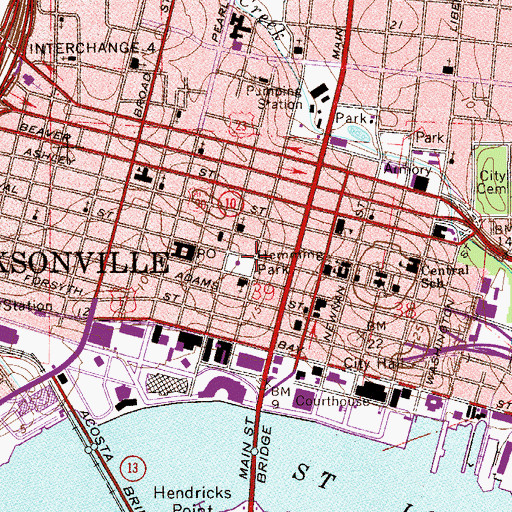 Topographic Map of Hemming Park, FL