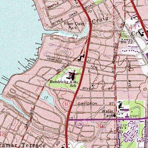 Topographic Map of Hendricks Avenue Elementary School, FL