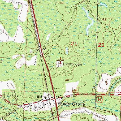 Topographic Map of Hendry Cemetery, FL