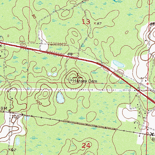 Topographic Map of Hensey Cemetery, FL