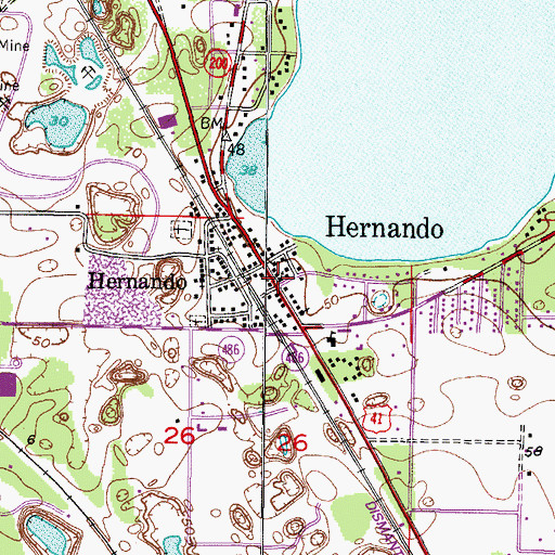 Topographic Map of Hernando, FL