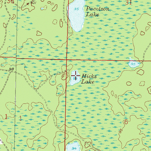Topographic Map of Hicks Lake, FL