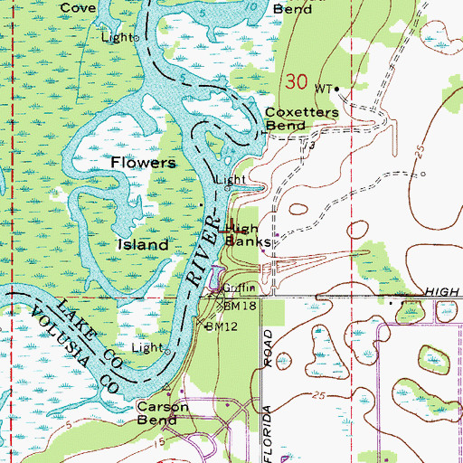 Topographic Map of High Banks, FL