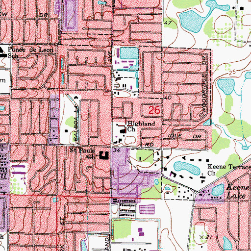 Topographic Map of Highland Church, FL