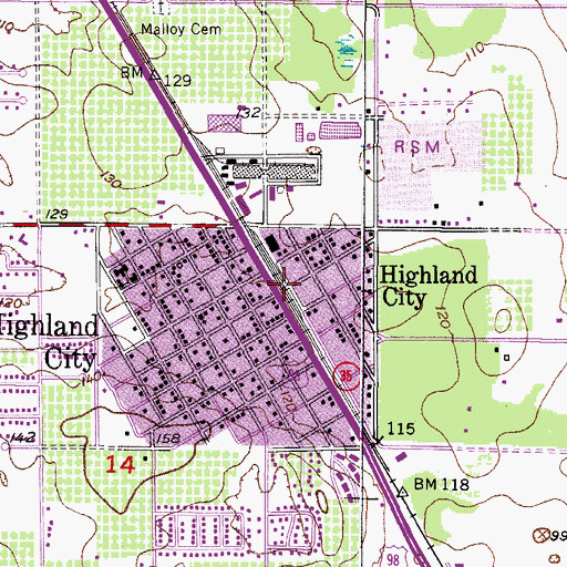 Topographic Map of Highland City, FL