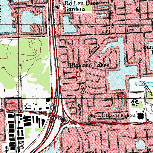 Topographic Map of Highland Lakes, FL