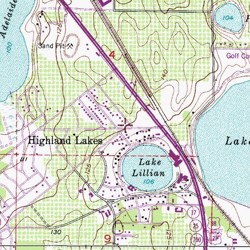 Topographic Map of Highland Lakes, FL