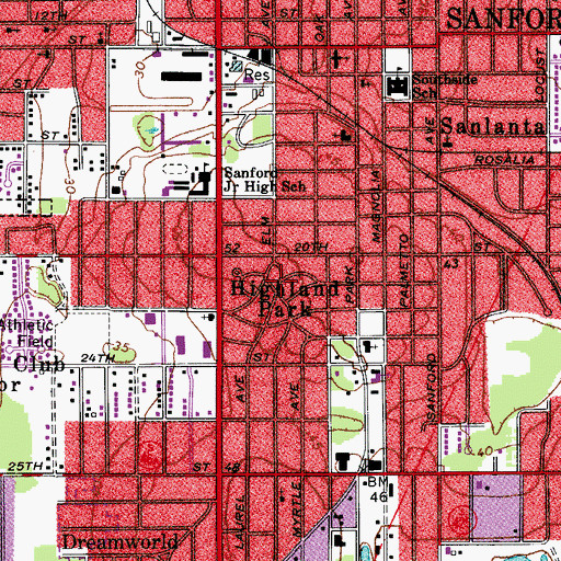 Topographic Map of Highland Park, FL