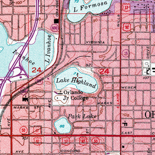 Topographic Map of Lake Highland, FL
