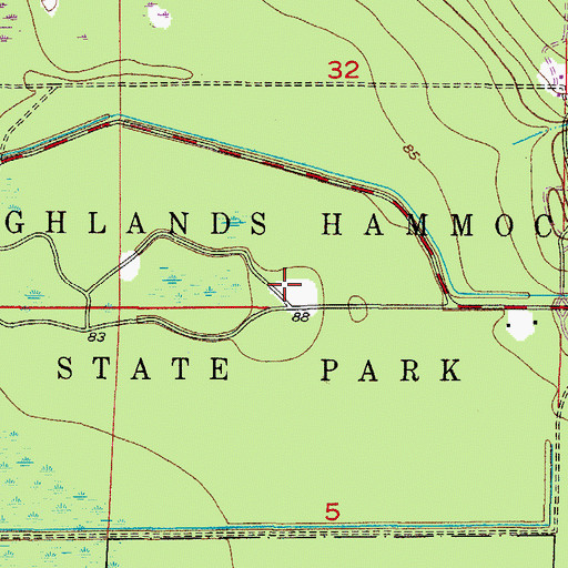 Topographic Map of Highlands Hammock State Park, FL