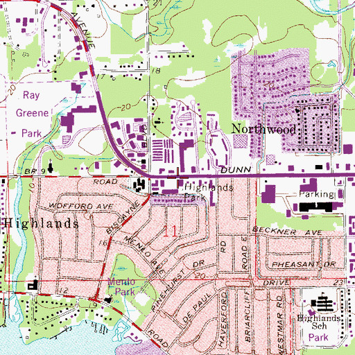 Topographic Map of Highlands Park, FL