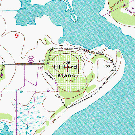 Topographic Map of Hillard Island, FL