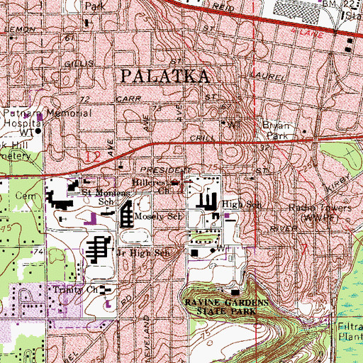 Topographic Map of Hillcrest Baptist Church, FL