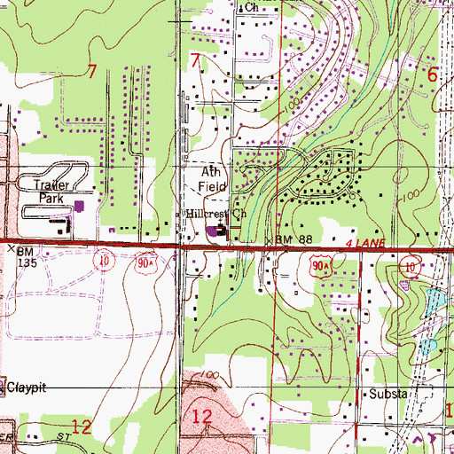 Topographic Map of Hillcrest Church, FL
