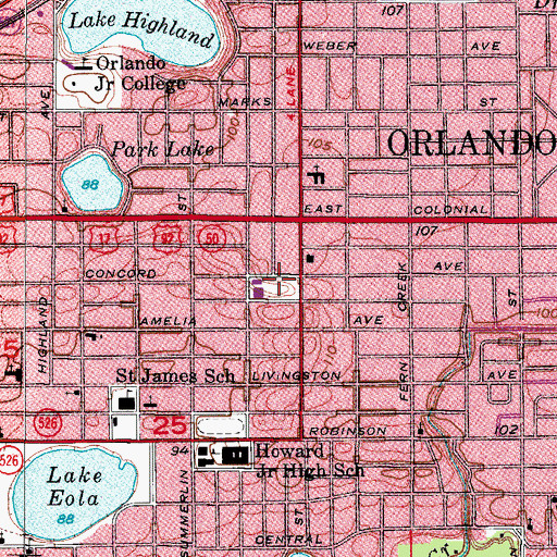 Topographic Map of Hillcrest Elementary School, FL