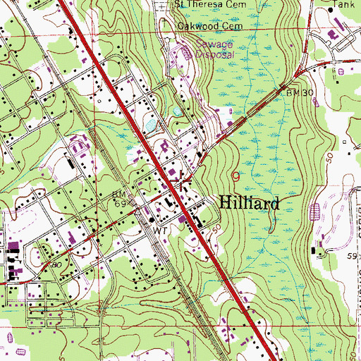 Topographic Map of Hilliard, FL
