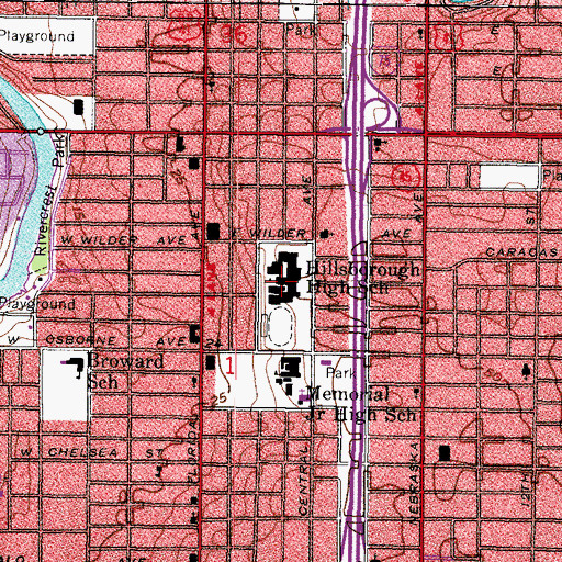 Topographic Map of Hillsborough High School, FL