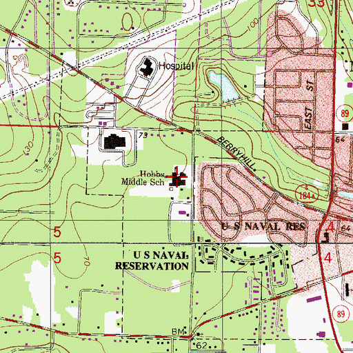 Topographic Map of Hobbs Middle School, FL
