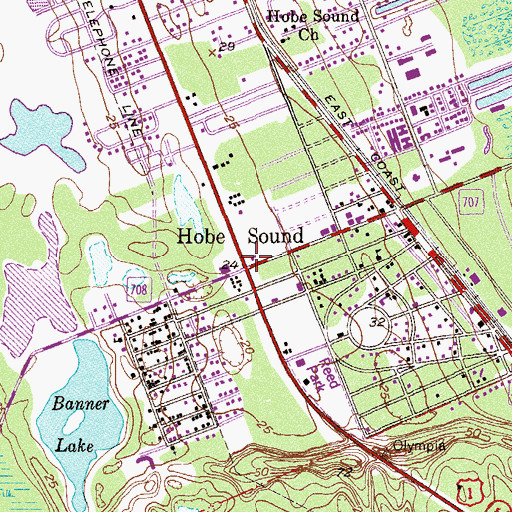 Topographic Map of Hobe Sound, FL