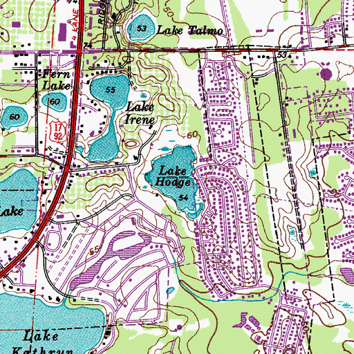 Topographic Map of Lake Hodge, FL
