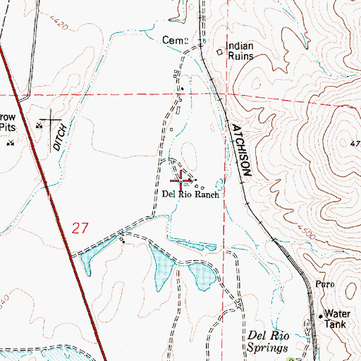 Topographic Map of Del Rio Ranch, AZ
