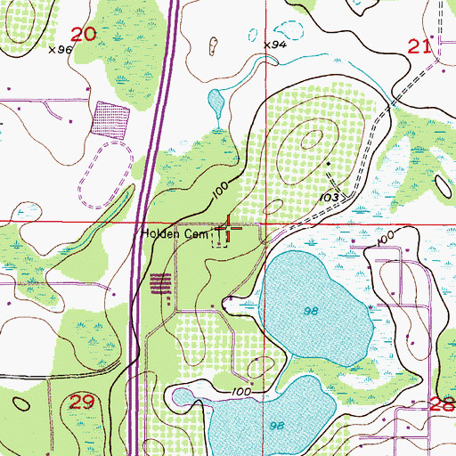 Topographic Map of Holden Cemetery, FL