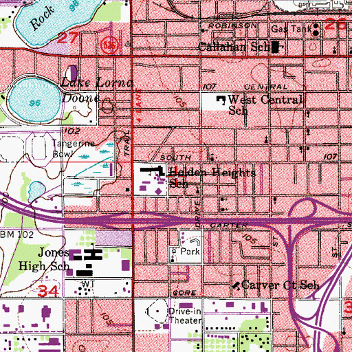 Topographic Map of Holden Heights School, FL