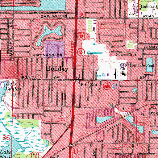Topographic Map of Holiday, FL