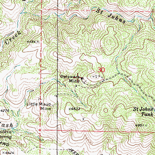 Topographic Map of Delaware Mine, AZ