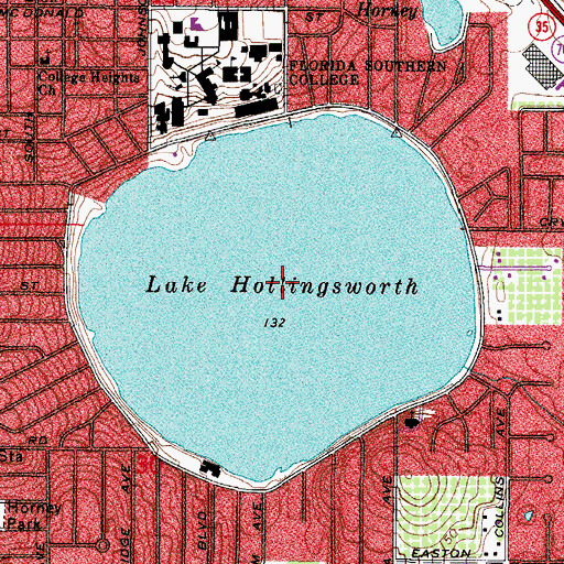 Topographic Map of Lake Hollingsworth, FL